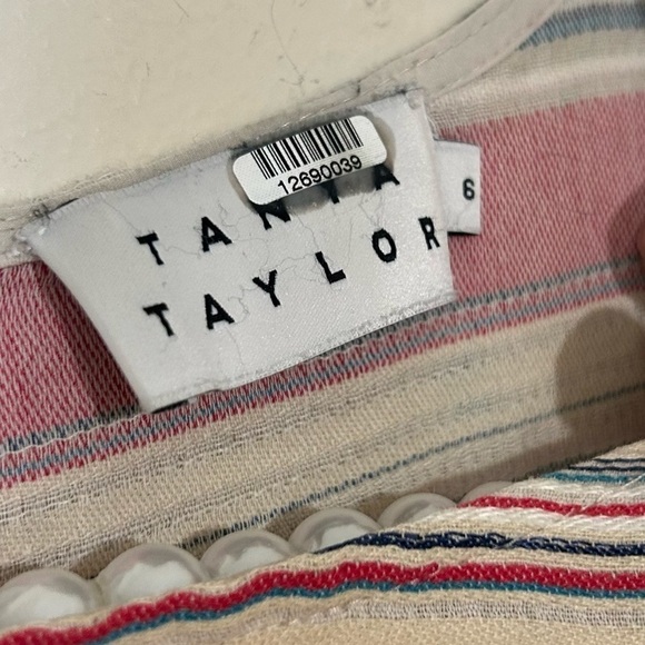 Tanya Taylor Striped Linen Blend Off the Should Swing Dress SIZE 6 - Picture 5 of 8